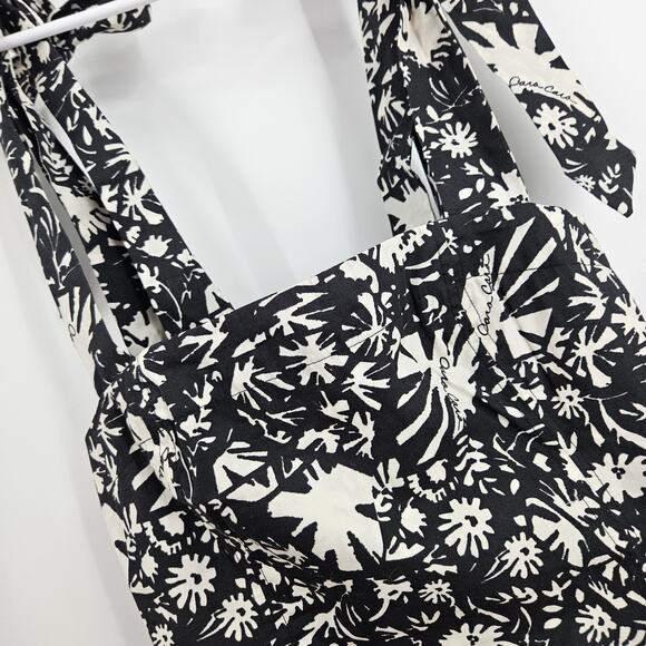 Cara Cara Helena Tank Top Black White Floral Tie Straps Smocked Back Crop Sz XS - Picture 3 of 7